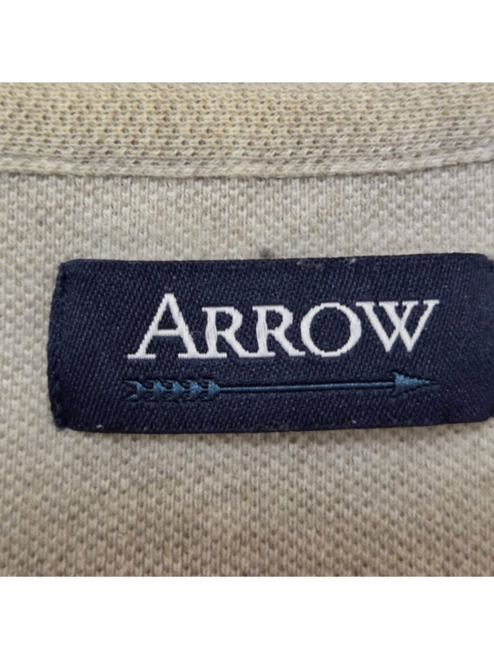 Arrow Polo Shirt Mens Beige Short Sleeve Size L Cotton Single Chest Pocket - Picture 3 of 8